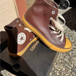Brand New! Converse Kids Brown and Yellow High-Top Sneakers (Leather)